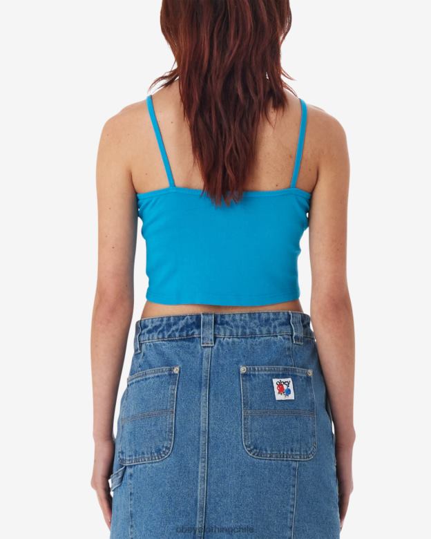 ropa 40VX628 mujer Camiseta sin mangas corta con tirantes finos y hada sentada OBEY danubio azul