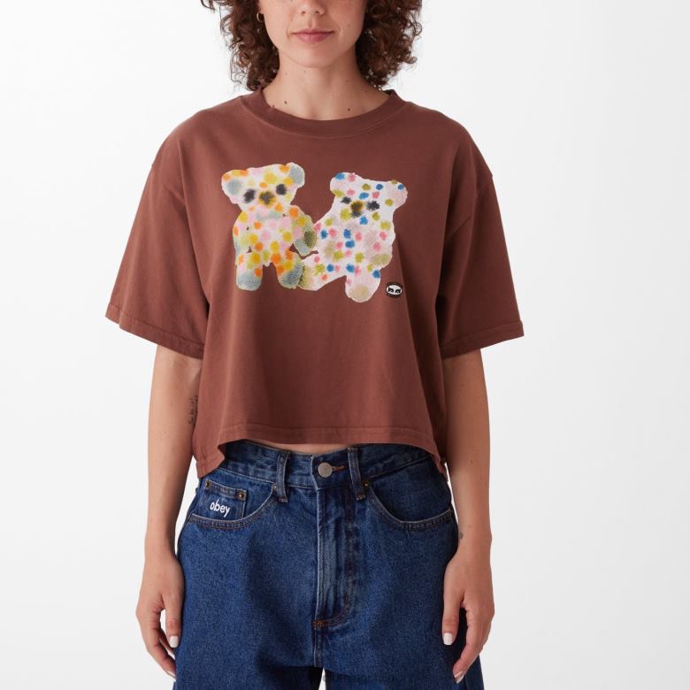 ropa 40VX731 mujer Camiseta corta de fin de semana con ositos de peluche en acuarela OBEY sepia