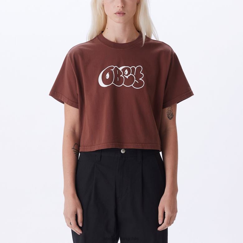 ropa 40VX732 mujer camiseta corta de fin de semana con graffiti OBEY sepia