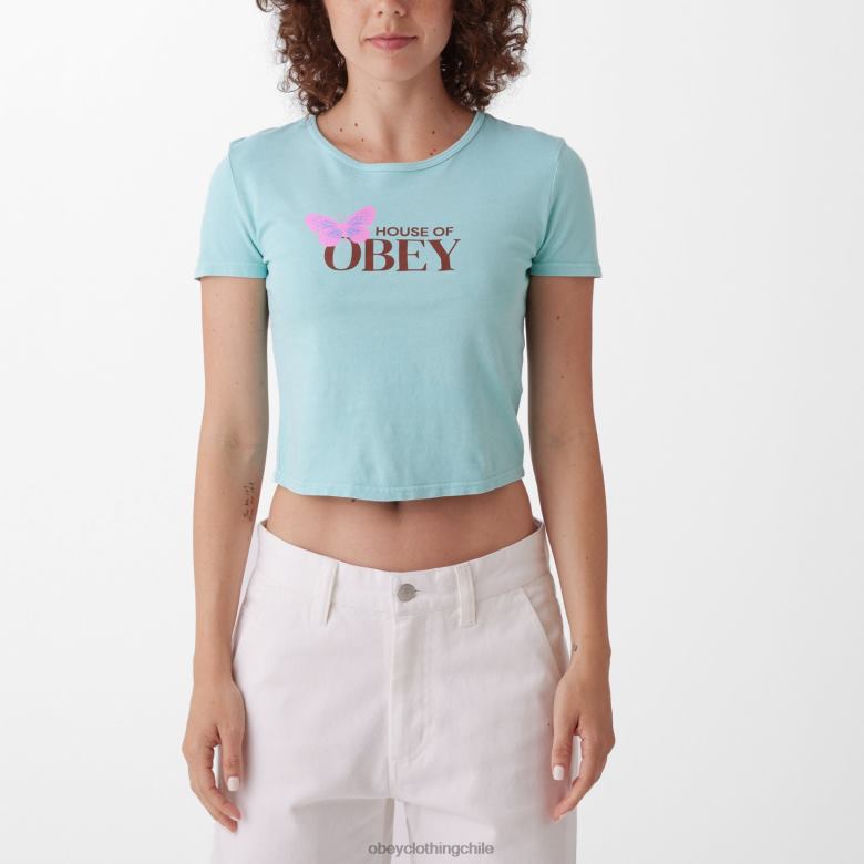 ropa 40VX734 mujer camiseta ajustada Chloe corta de House of Butterfly OBEY turquesa pastel