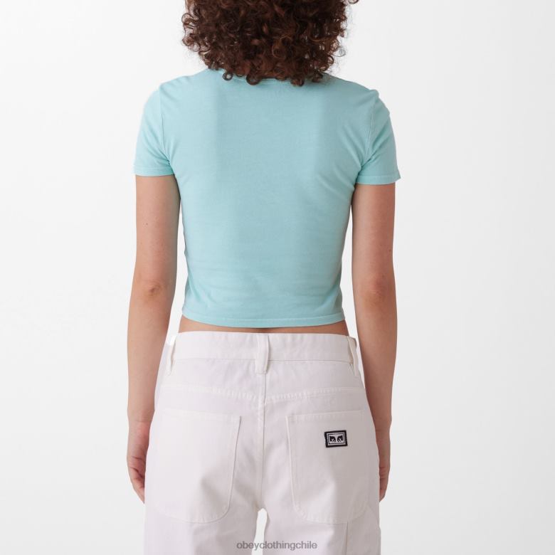 ropa 40VX734 mujer camiseta ajustada Chloe corta de House of Butterfly OBEY turquesa pastel