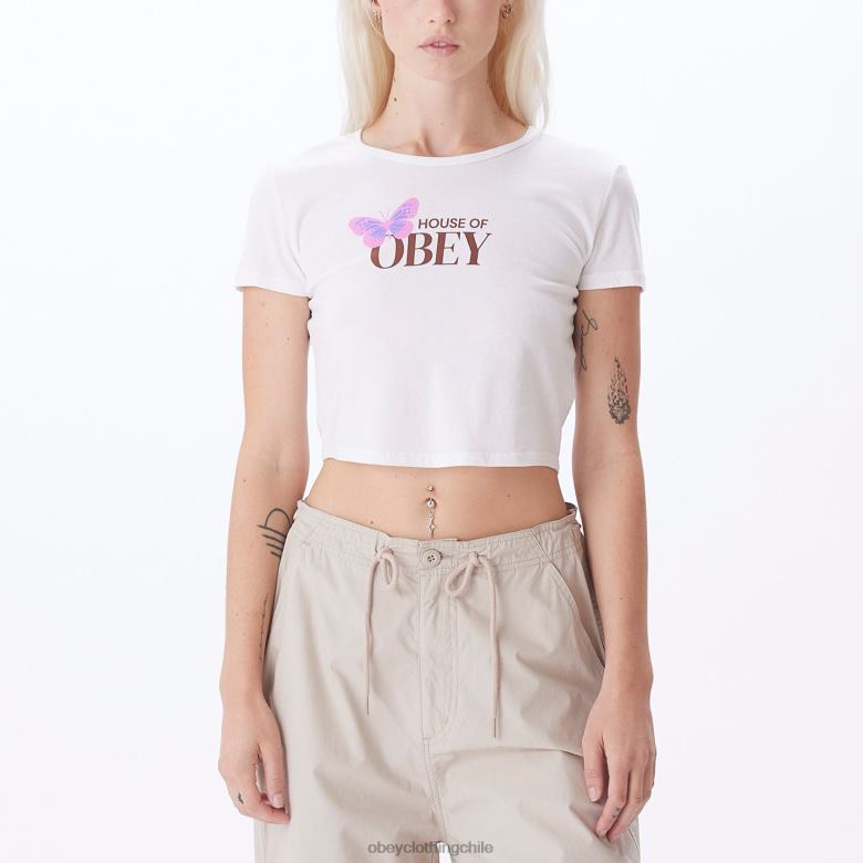ropa 40VX735 mujer camiseta ajustada Chloe corta de House of Butterfly OBEY blanco