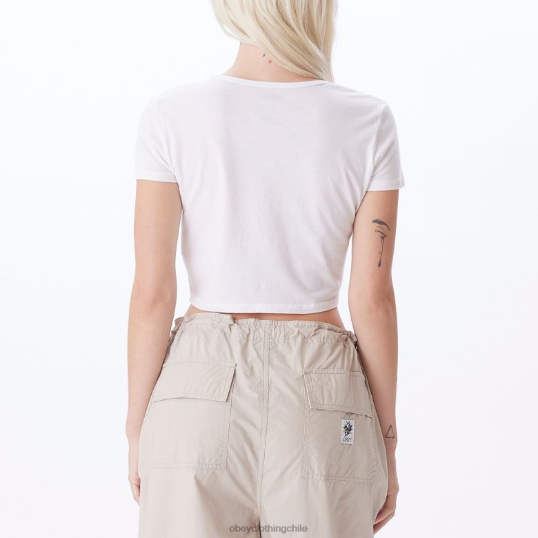 ropa 40VX735 mujer camiseta ajustada Chloe corta de House of Butterfly OBEY blanco