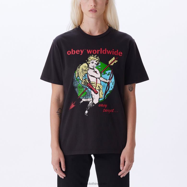 ropa 40VX744 mujer Camiseta con tinte pigmentado de fácil elección de objetivo querubín OBEY negro digital