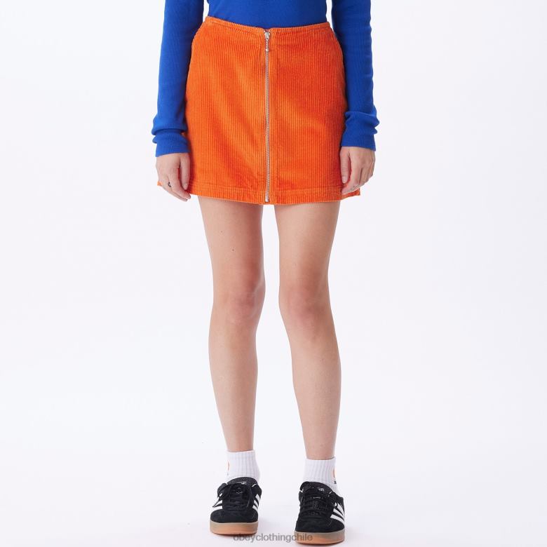 ropa 40VX700 mujer falda greta OBEY naranja roja