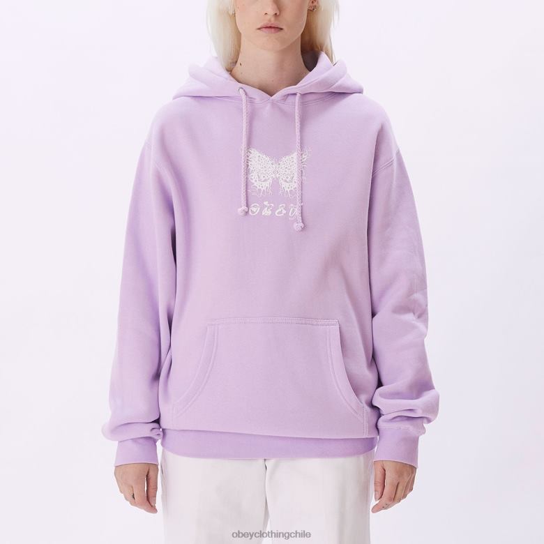 ropa 40VX718 mujer Capucha básica con diseño de mariposa en llamas. OBEY lavanda
